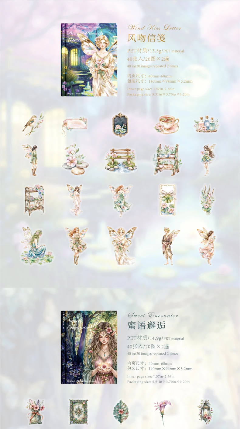 40pcs Kawaii Flower Fairy PET Stickers Creative Collage DIY Handmade Scrapbook Material Aesthetic Stationery Stickers