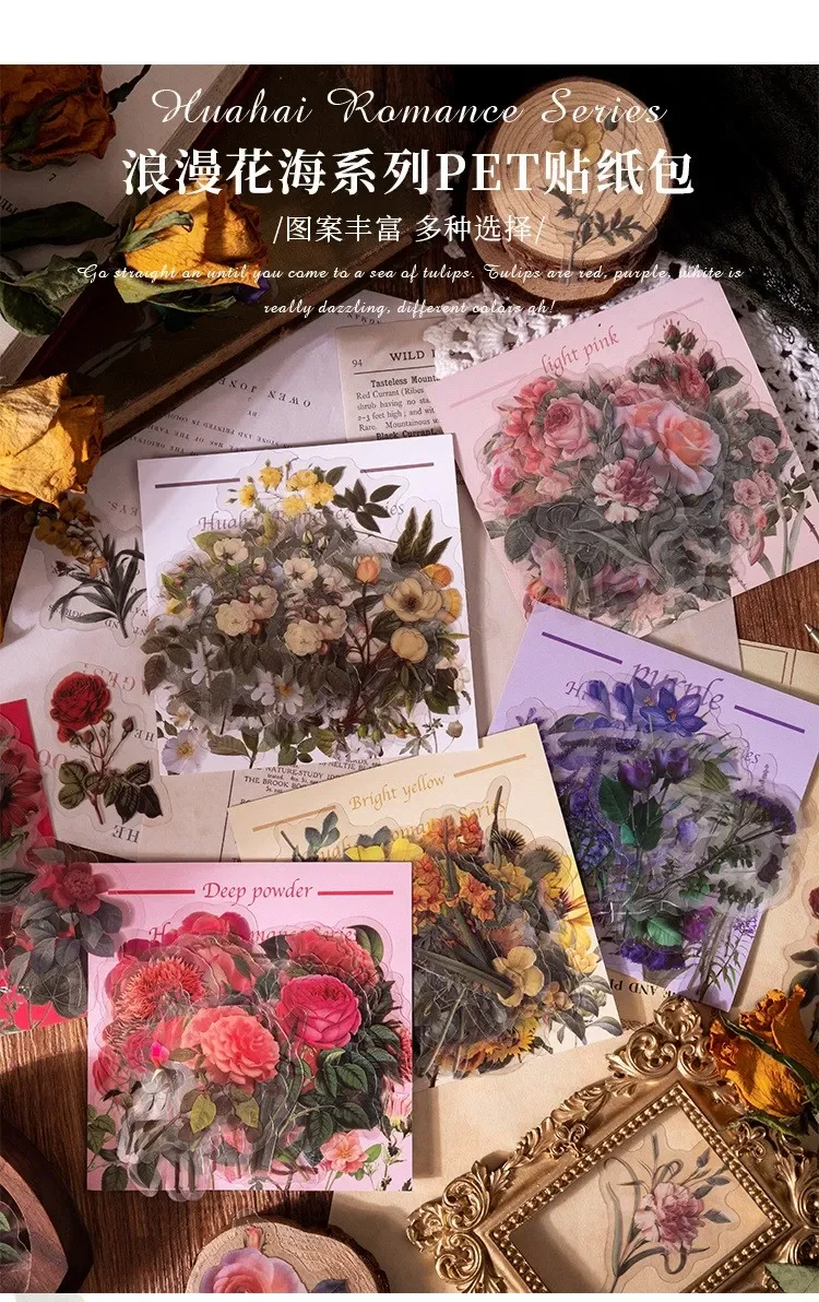 40 Pcs Vintage Waterproof Stickers Clear Sunflower Rose Flowers for Junk Journaling Scrapbooking Arts And Crafts