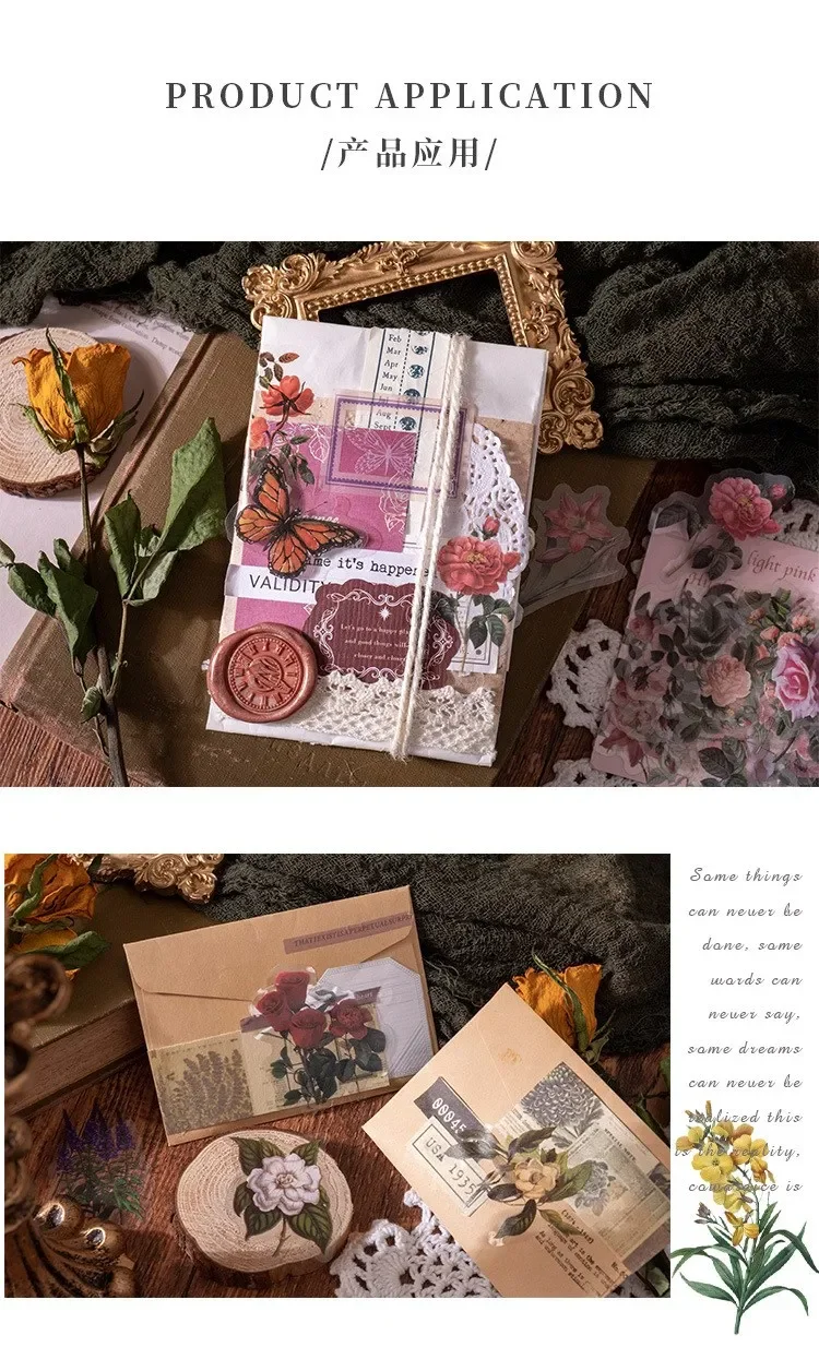 40 Pcs Vintage Waterproof Stickers Clear Sunflower Rose Flowers for Junk Journaling Scrapbooking Arts And Crafts