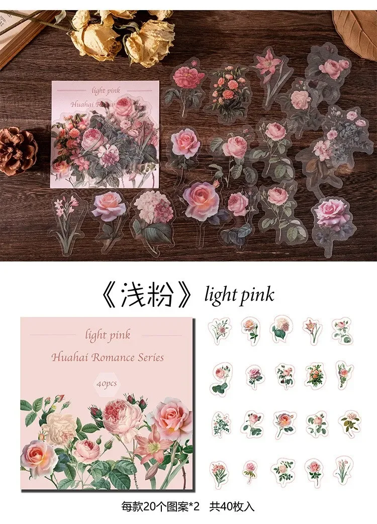 40 Pcs Vintage Waterproof Stickers Clear Sunflower Rose Flowers for Junk Journaling Scrapbooking Arts And Crafts