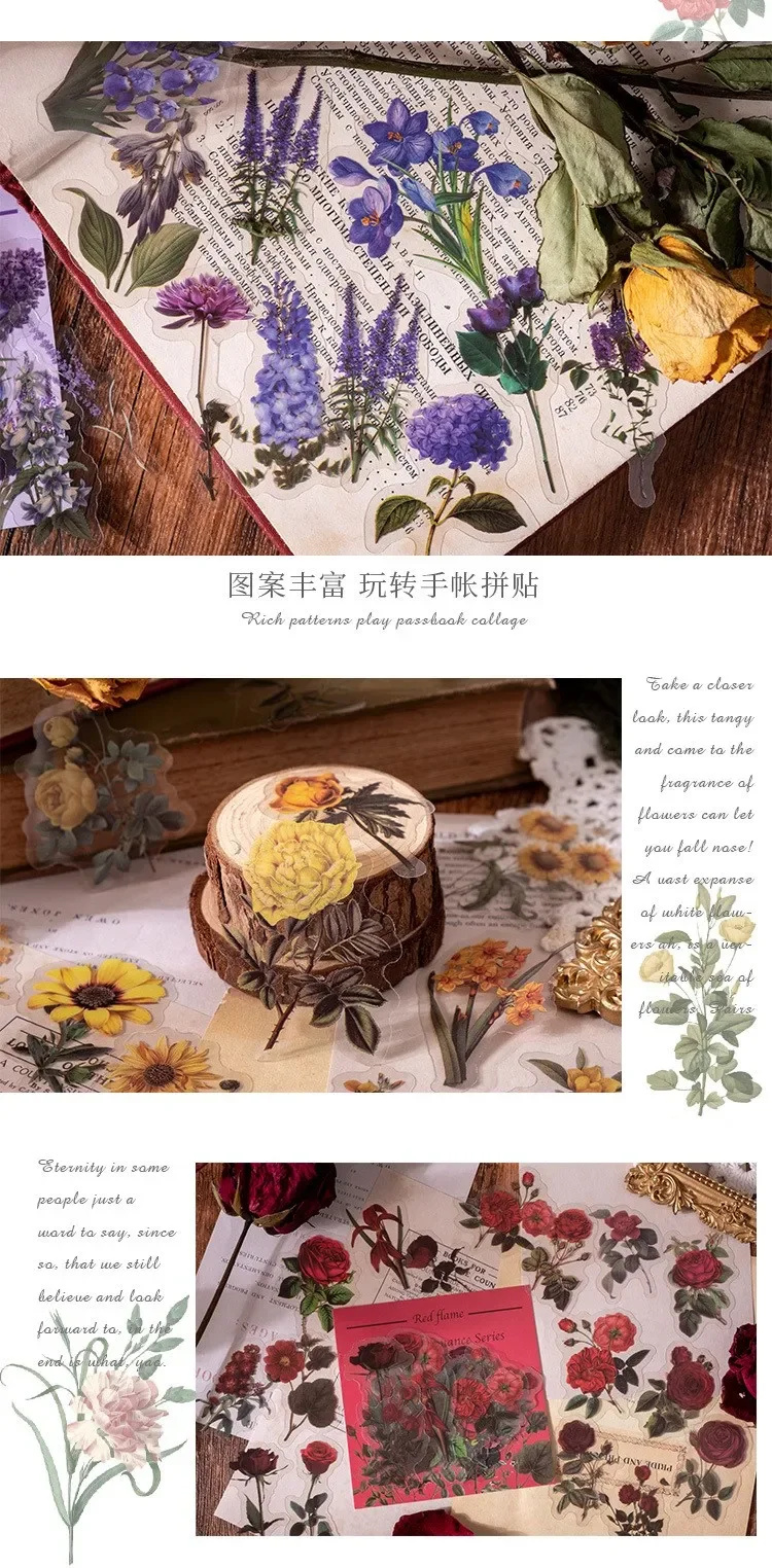 40 Pcs Vintage Waterproof Stickers Clear Sunflower Rose Flowers for Junk Journaling Scrapbooking Arts And Crafts