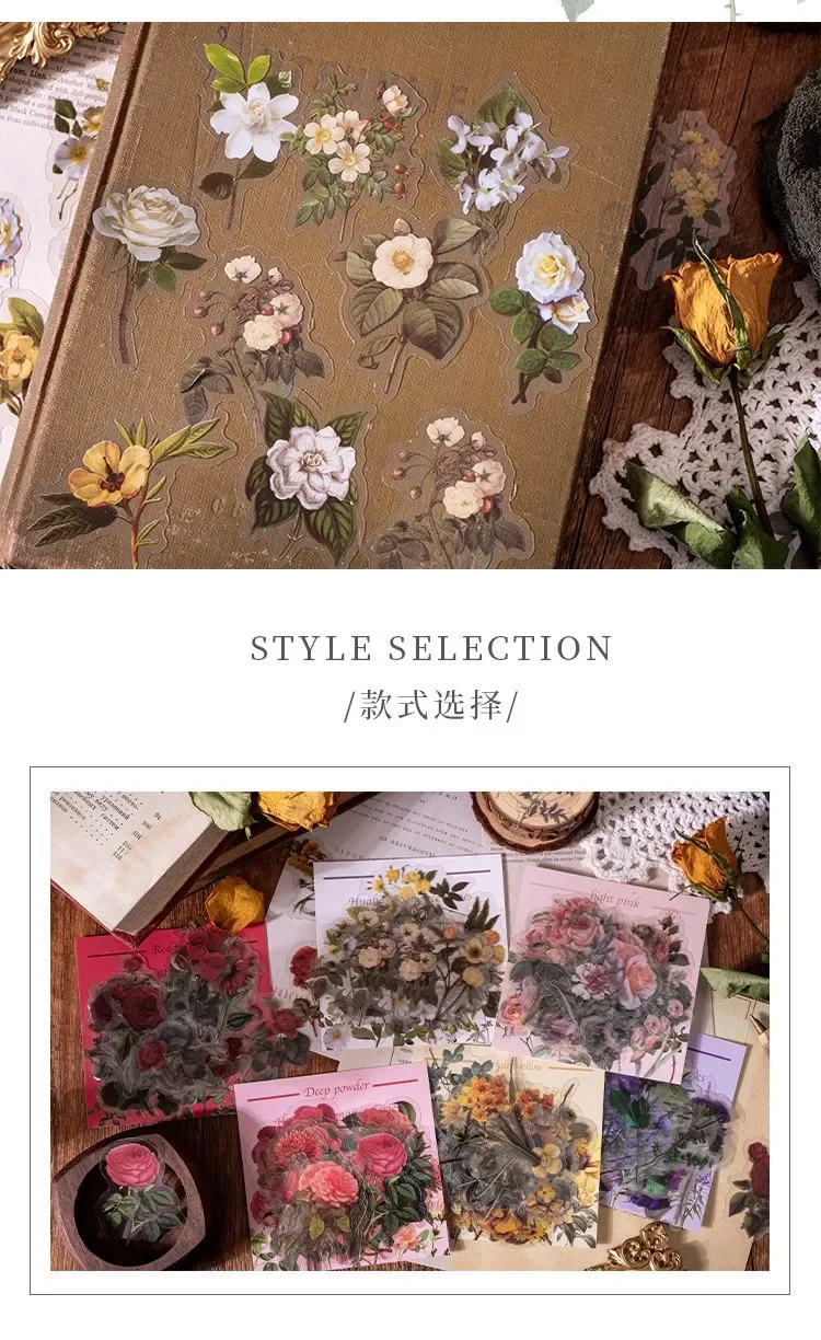 40 Pcs Vintage Waterproof Stickers Clear Sunflower Rose Flowers for Junk Journaling Scrapbooking Arts And Crafts