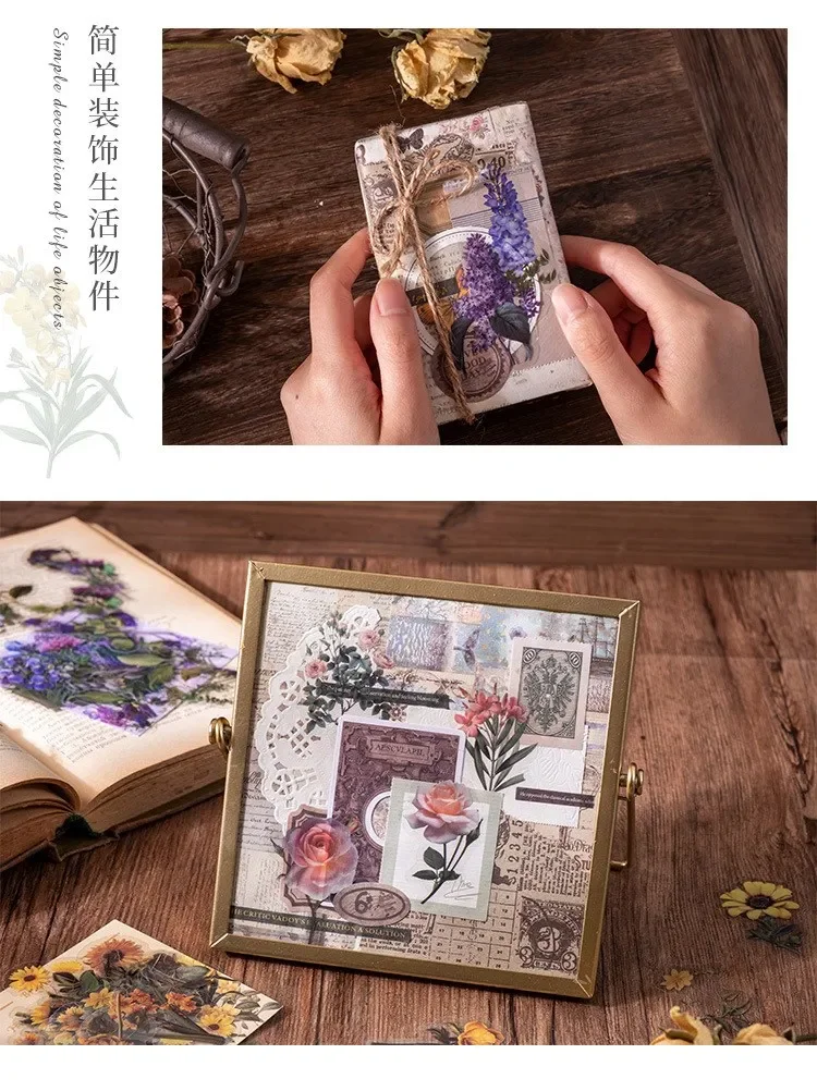 40 Pcs Vintage Waterproof Stickers Clear Sunflower Rose Flowers for Junk Journaling Scrapbooking Arts And Crafts