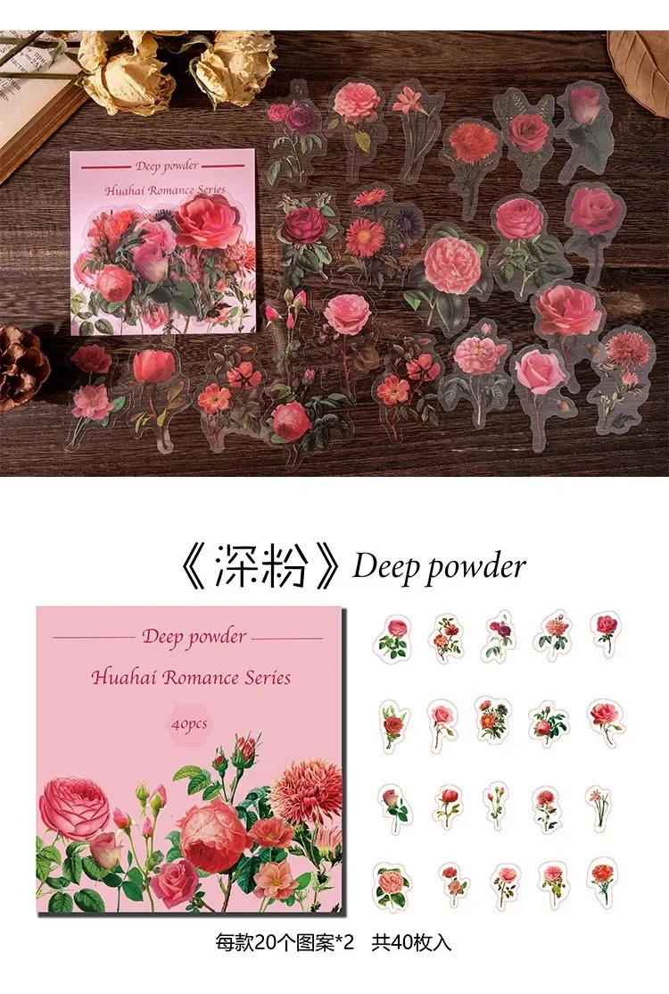 40 Pcs Vintage Waterproof Stickers Clear Sunflower Rose Flowers for Junk Journaling Scrapbooking Arts And Crafts