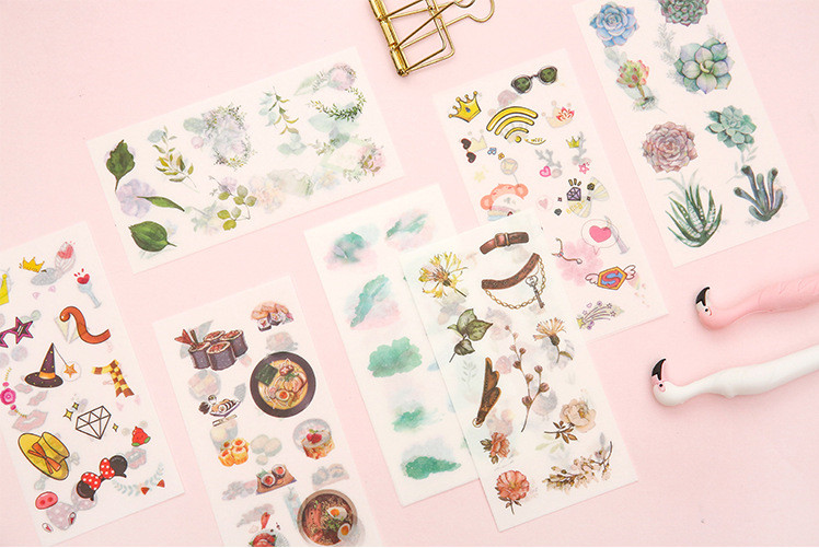 6 sheets/pack Cartoon Cat Washi Paper Sticker Kawaii Journal Stickers Scrapbooking Daily Planner Stationery Supplies