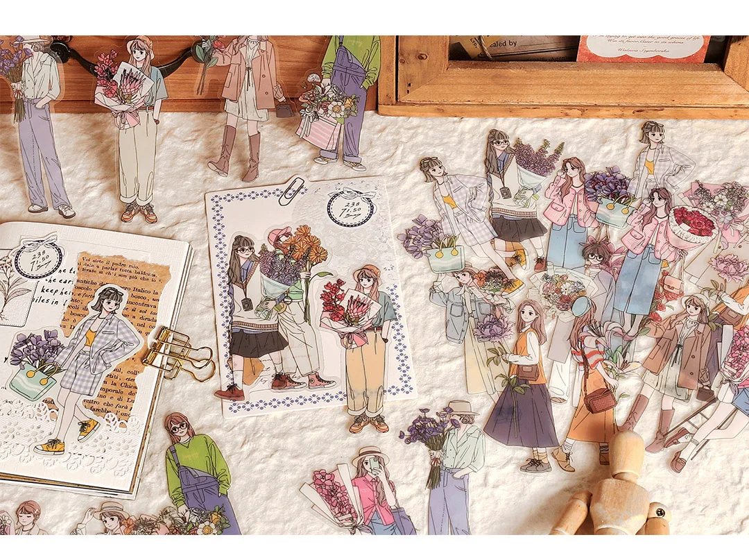30pcs/1lot Kawaii Scrapbook Sticker Heartthrob Girl Scrapbooking Supplies diary Planner Decorative Craft Stationery Sticker