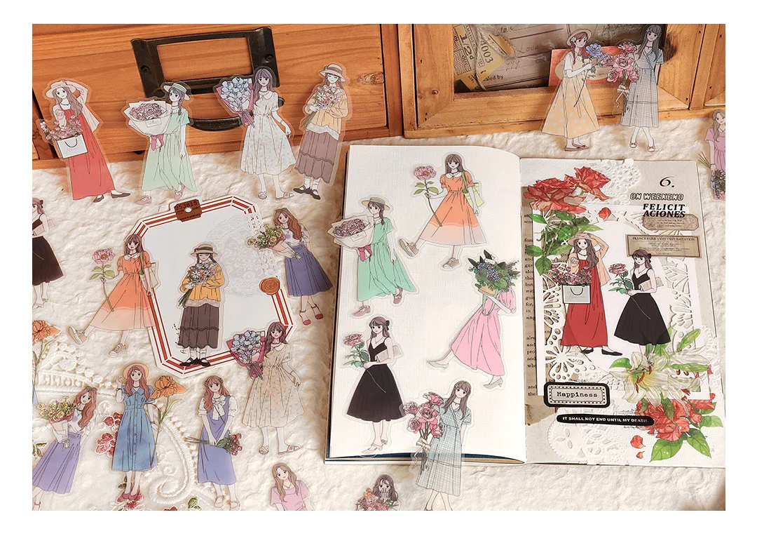 30pcs/1lot Kawaii Scrapbook Sticker Heartthrob Girl Scrapbooking Supplies diary Planner Decorative Craft Stationery Sticker