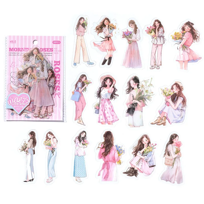 30pcs/1lot Kawaii Scrapbook Sticker Heartthrob Girl Scrapbooking Supplies diary Planner Decorative Craft Stationery Sticker