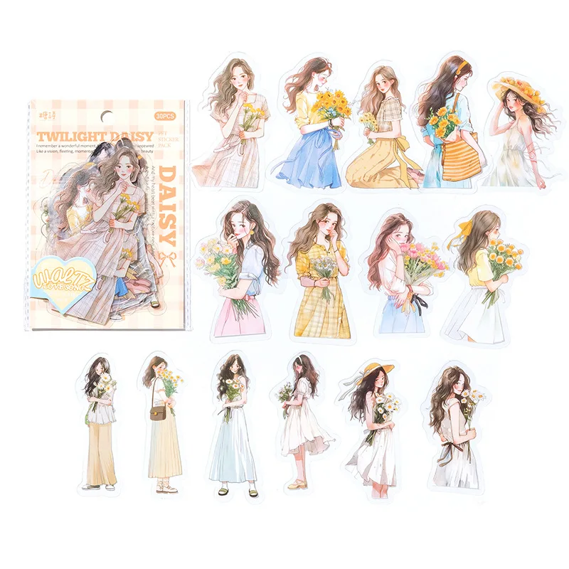 30pcs/1lot Kawaii Scrapbook Sticker Heartthrob Girl Scrapbooking Supplies diary Planner Decorative Craft Stationery Sticker