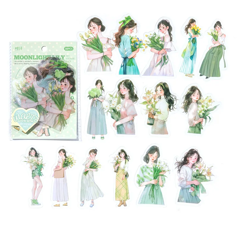 30pcs/1lot Kawaii Scrapbook Sticker Heartthrob Girl Scrapbooking Supplies diary Planner Decorative Craft Stationery Sticker
