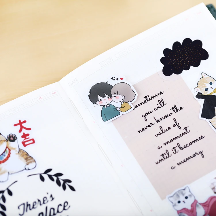 40pcs Handbook Cute Character Sticker Handbook Diy Photo Album Waterproof Translucent Decorative Stickers Sweet Couple