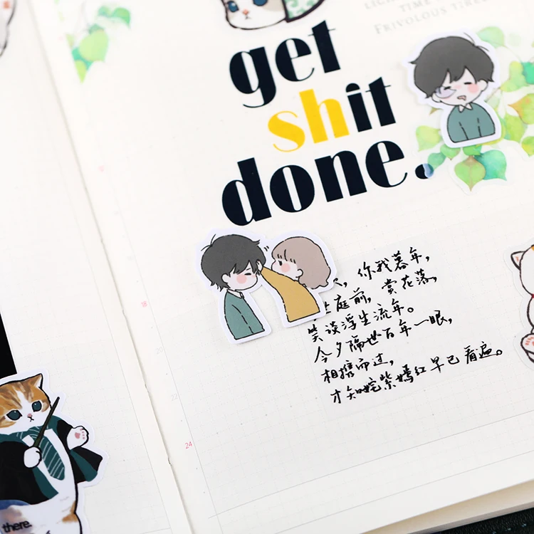 40pcs Handbook Cute Character Sticker Handbook Diy Photo Album Waterproof Translucent Decorative Stickers Sweet Couple