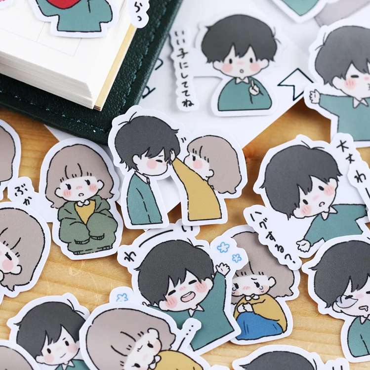 40pcs Handbook Cute Character Sticker Handbook Diy Photo Album Waterproof Translucent Decorative Stickers Sweet Couple