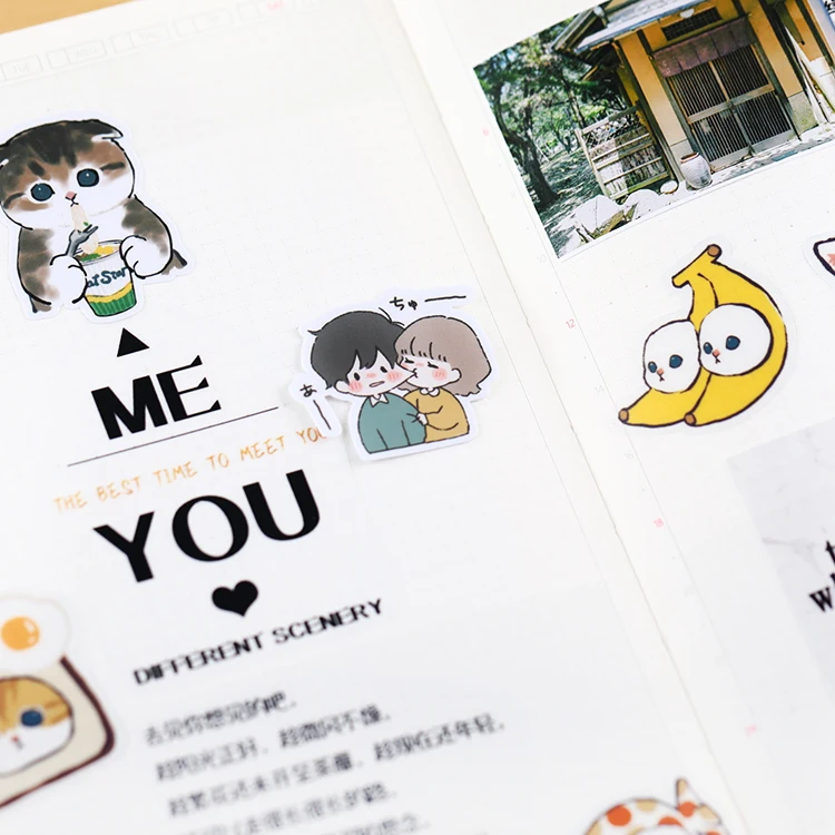 40pcs Handbook Cute Character Sticker Handbook Diy Photo Album Waterproof Translucent Decorative Stickers Sweet Couple