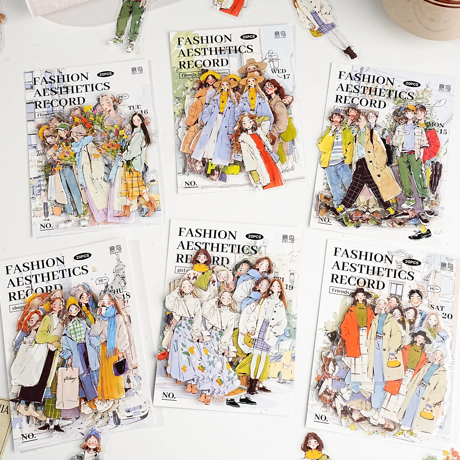 Etori Life Aesthetic Outfit Set Fashion Aesthetic Outfit Illustration Stickers 20Pcs Hand-Drawn Character Daily Outfit Journal Decoration Stickers for Laptop, Phone Case, Photo Album, Handmade Scrapbook Supplies, Children's Gift Paper Bag, DIY Diary, Art Supplies, Party Decoration, Stationery Stickers, Gift for Friends