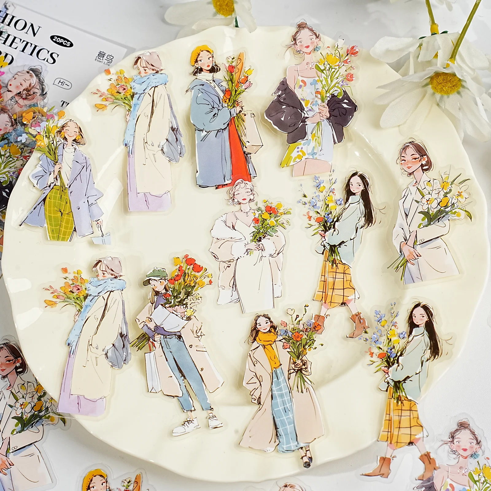 Etori Life Aesthetic Outfit Set Fashion Aesthetic Outfit Illustration Stickers 20Pcs Hand-Drawn Character Daily Outfit Journal Decoration Stickers for Laptop, Phone Case, Photo Album, Handmade Scrapbook Supplies, Children's Gift Paper Bag, DIY Diary, Art Supplies, Party Decoration, Stationery Stickers, Gift for Friends
