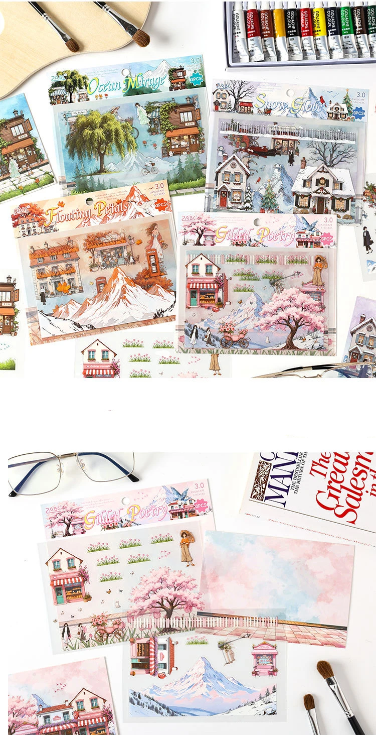 JIANWU Seasonal Illustrated Series Vintage Flower Plant Snow Landscape Material Collage Sticker Creative DIY Journal Stationery