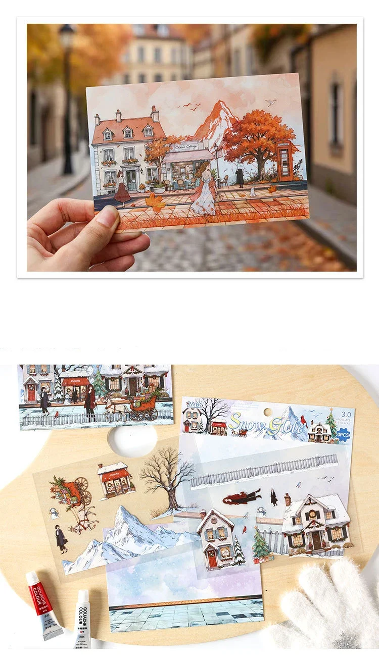 JIANWU Seasonal Illustrated Series Vintage Flower Plant Snow Landscape Material Collage Sticker Creative DIY Journal Stationery