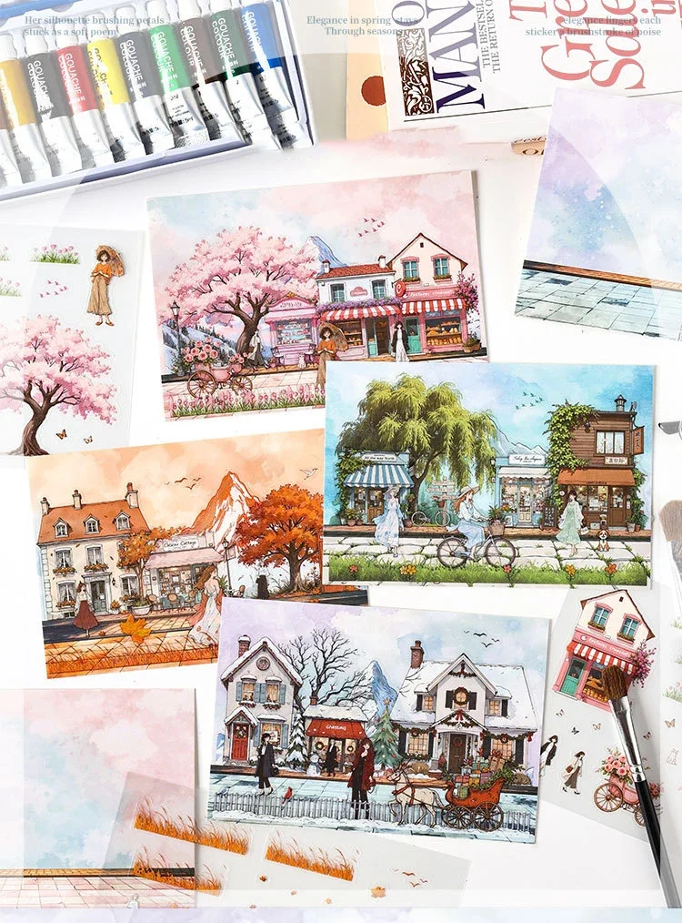JIANWU Seasonal Illustrated Series Vintage Flower Plant Snow Landscape Material Collage Sticker Creative DIY Journal Stationery
