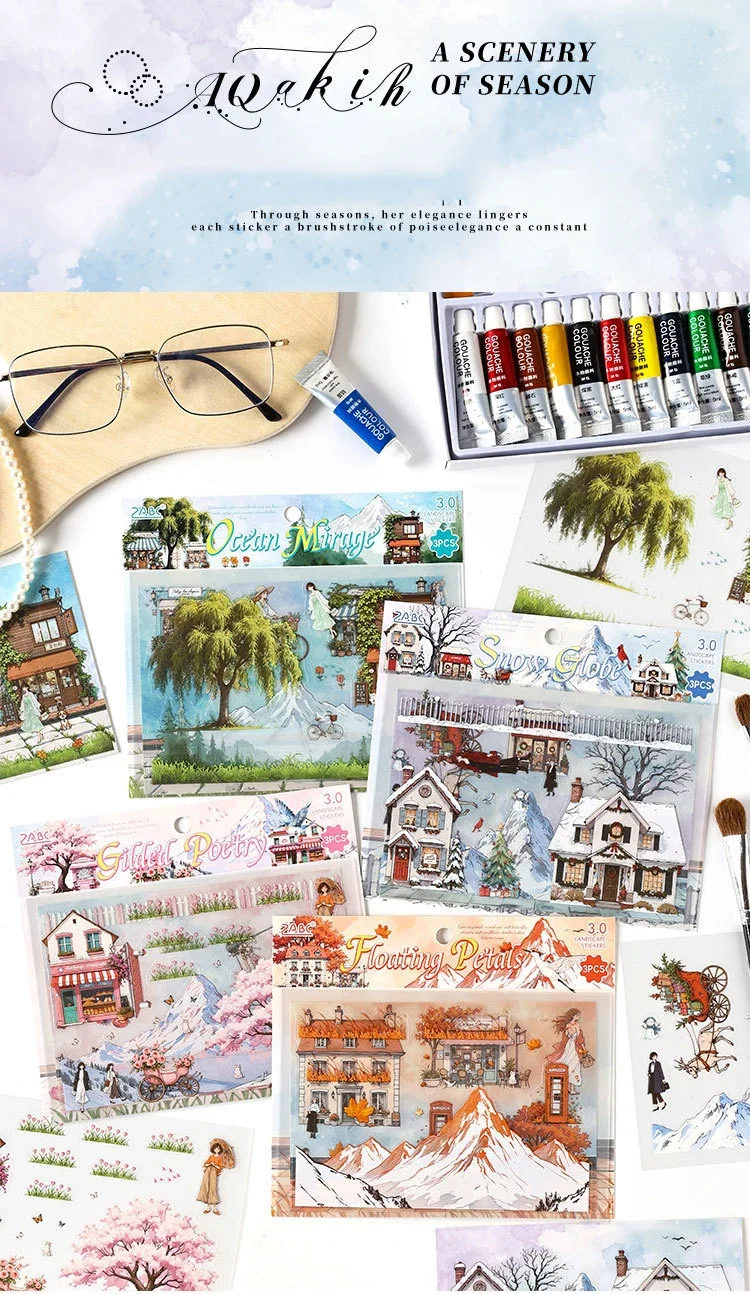 JIANWU Seasonal Illustrated Series Vintage Flower Plant Snow Landscape Material Collage Sticker Creative DIY Journal Stationery