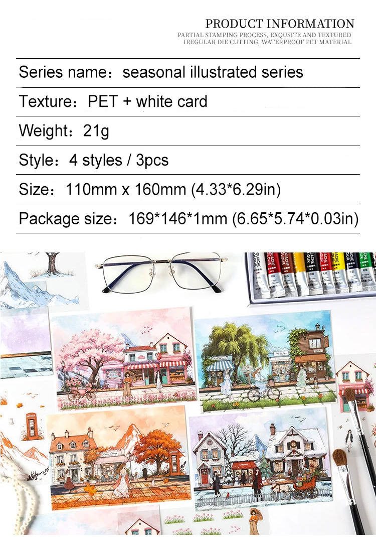 JIANWU Seasonal Illustrated Series Vintage Flower Plant Snow Landscape Material Collage Sticker Creative DIY Journal Stationery