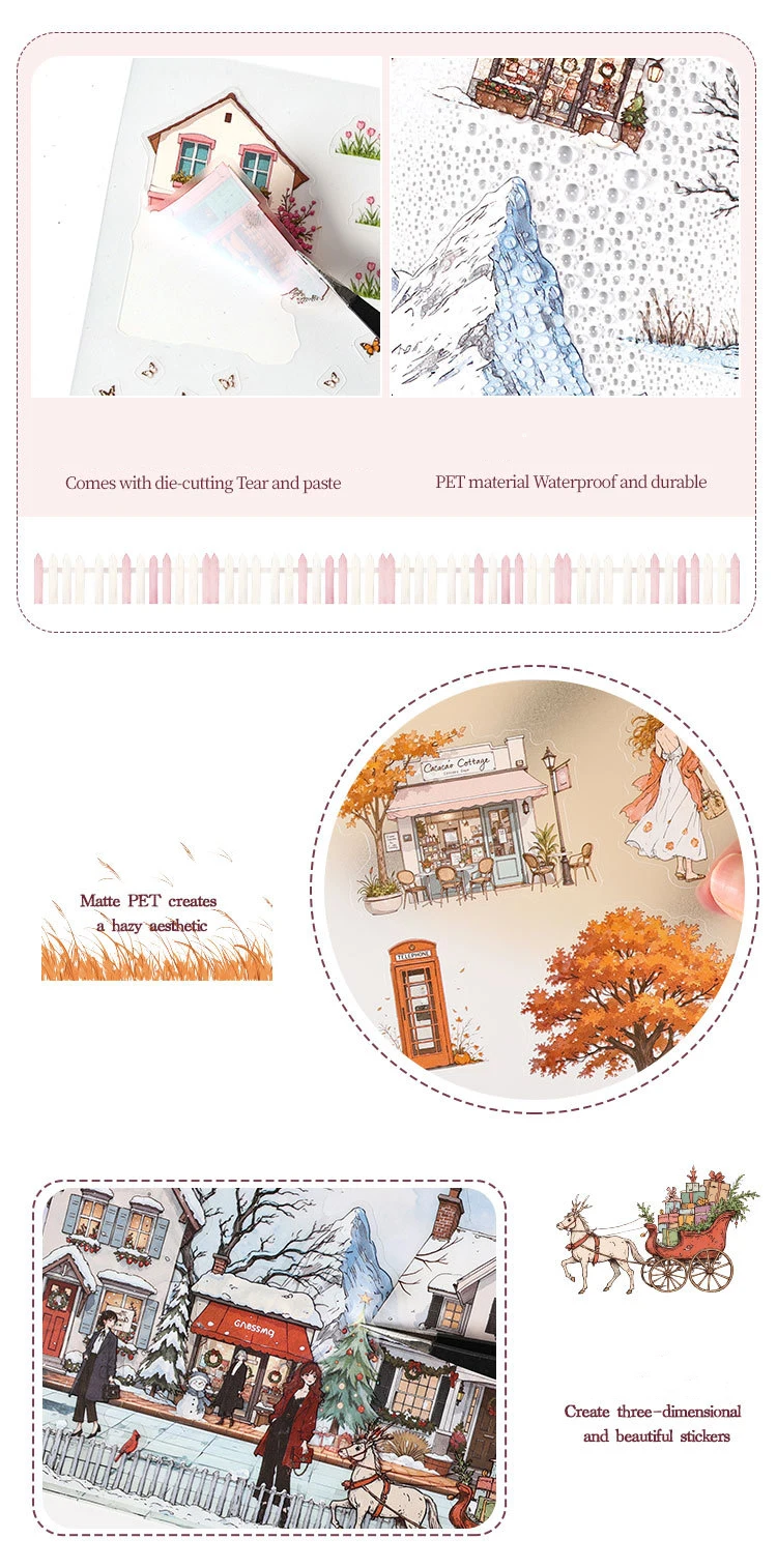 JIANWU Seasonal Illustrated Series Vintage Flower Plant Snow Landscape Material Collage Sticker Creative DIY Journal Stationery