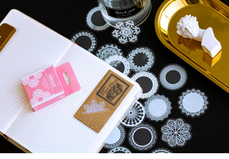 50Pcs/pack White Lace Transparent Cute Boxed Kawaii Decoration Stickers Planner Scrapbooking Stationery Japanese Diary Stickers
