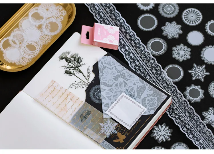 50Pcs/pack White Lace Transparent Cute Boxed Kawaii Decoration Stickers Planner Scrapbooking Stationery Japanese Diary Stickers