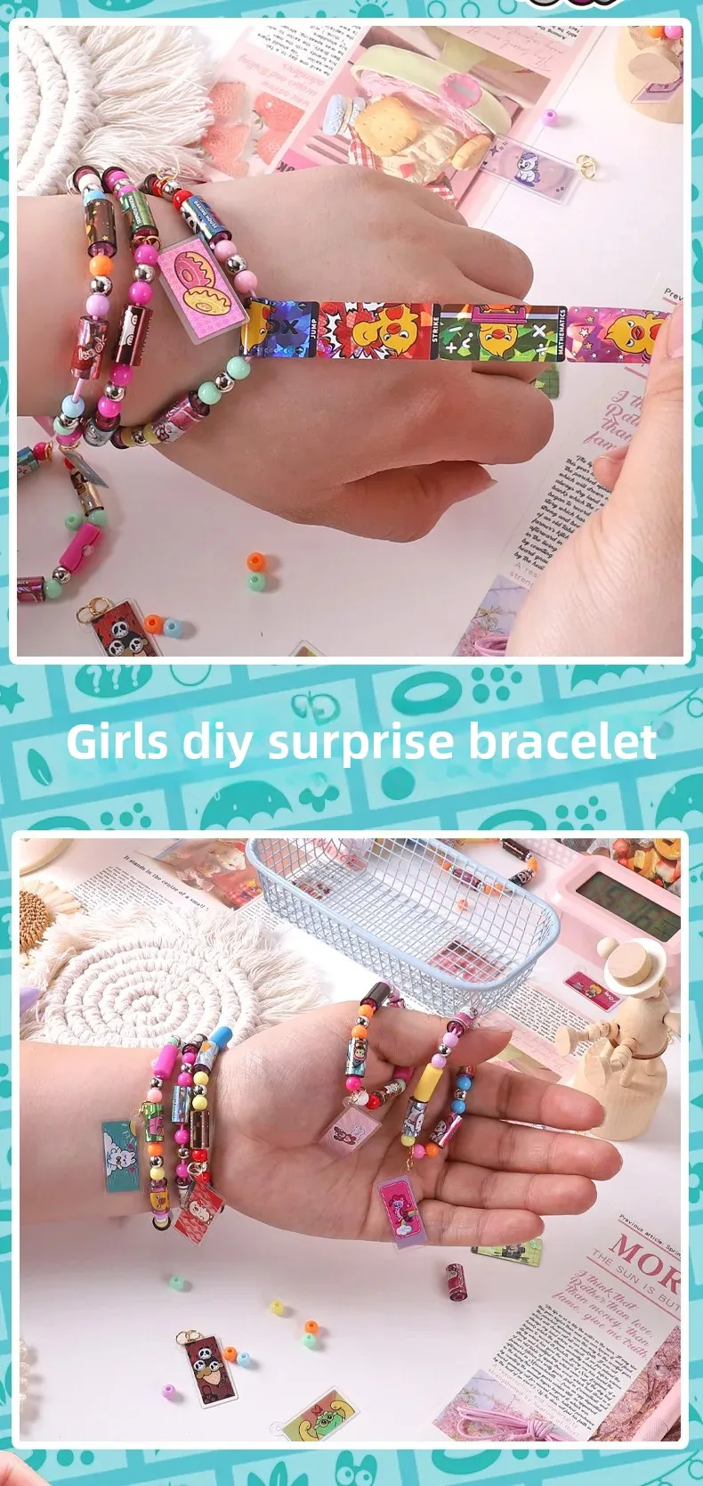 80/160 pcs hot selling kids children toy sticker creative funny stationery stick rolls Sticker bracelet  colorful