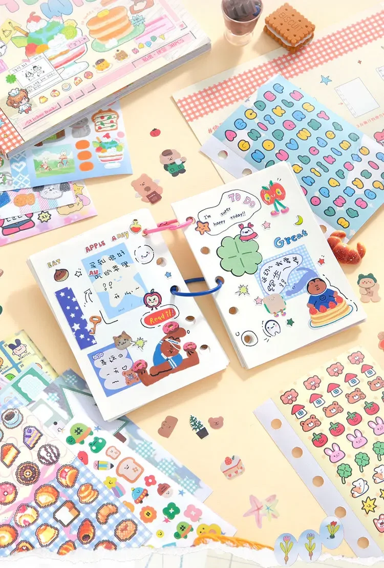 Kawaii Dual M5 Sticker Book Ins Korean Style Cute Cartoon Decorative Stickers Romantic DIY Handbook Scrapbook School Supplies