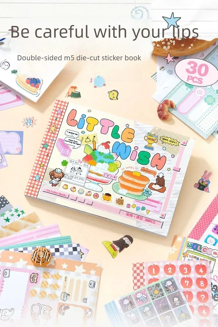 Kawaii Dual M5 Sticker Book Ins Korean Style Cute Cartoon Decorative Stickers Romantic DIY Handbook Scrapbook School Supplies