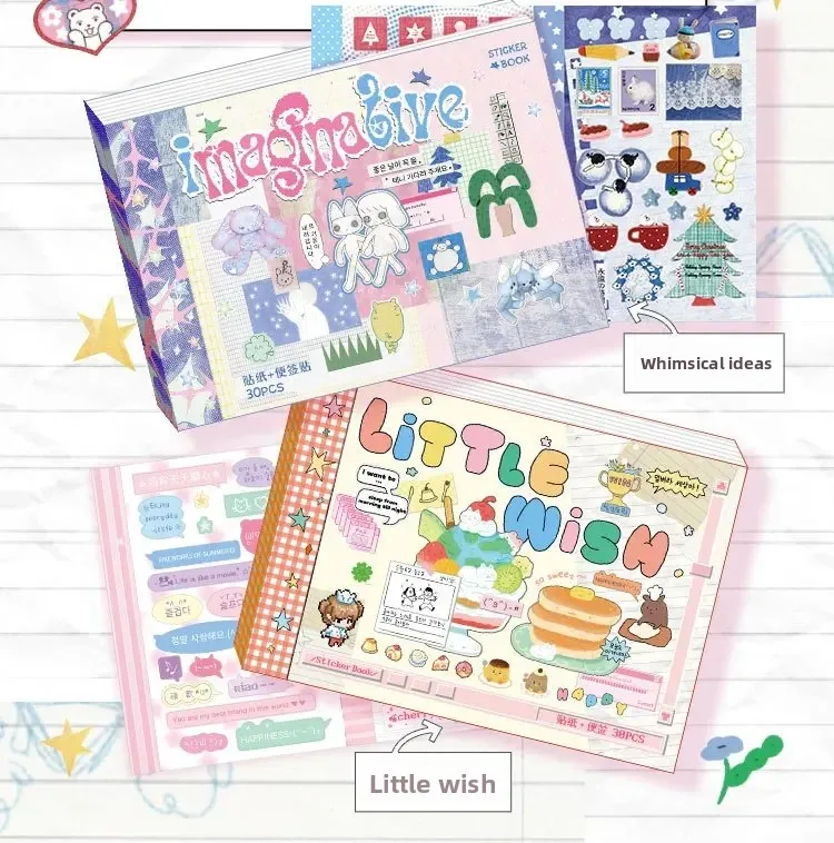 Kawaii Dual M5 Sticker Book Ins Korean Style Cute Cartoon Decorative Stickers Romantic DIY Handbook Scrapbook School Supplies