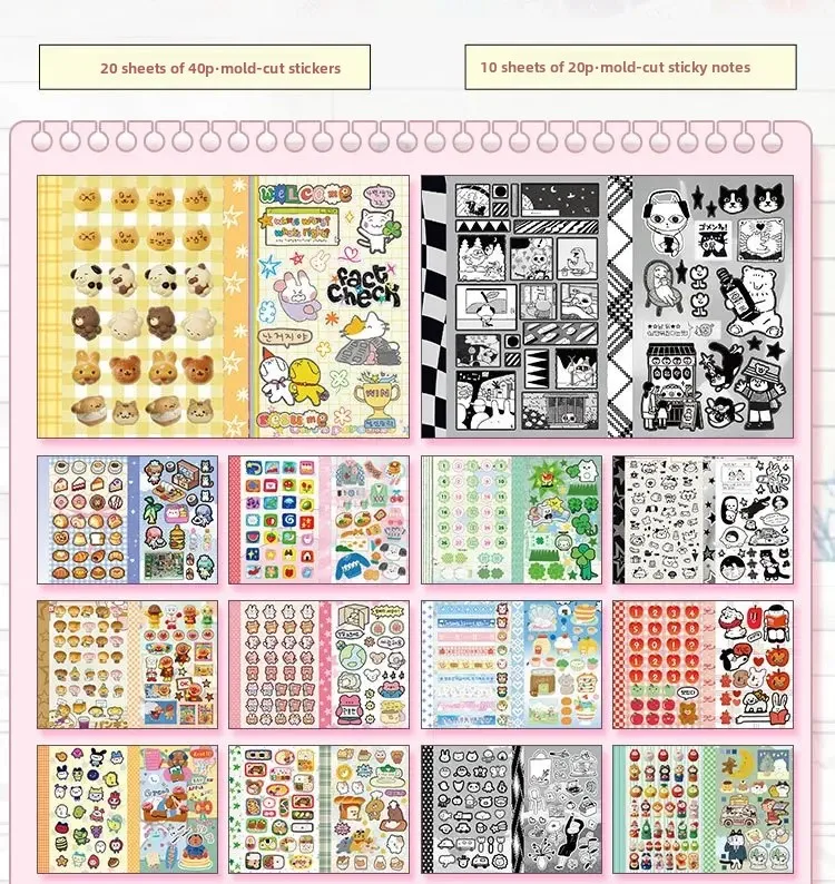 Kawaii Dual M5 Sticker Book Ins Korean Style Cute Cartoon Decorative Stickers Romantic DIY Handbook Scrapbook School Supplies