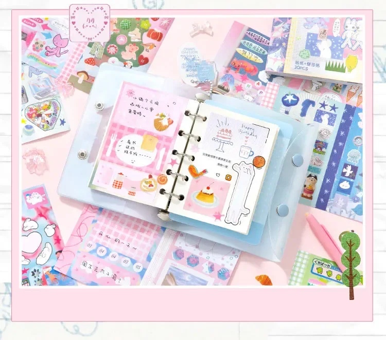 Kawaii Dual M5 Sticker Book Ins Korean Style Cute Cartoon Decorative Stickers Romantic DIY Handbook Scrapbook School Supplies