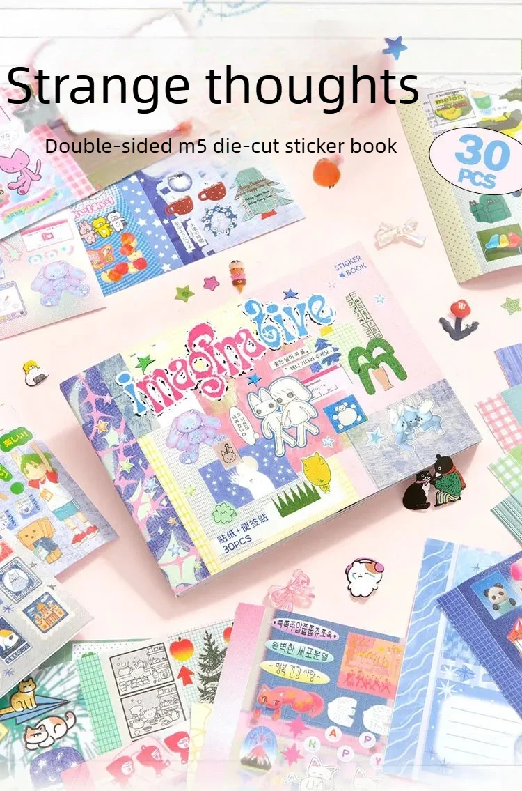 Kawaii Dual M5 Sticker Book Ins Korean Style Cute Cartoon Decorative Stickers Romantic DIY Handbook Scrapbook School Supplies