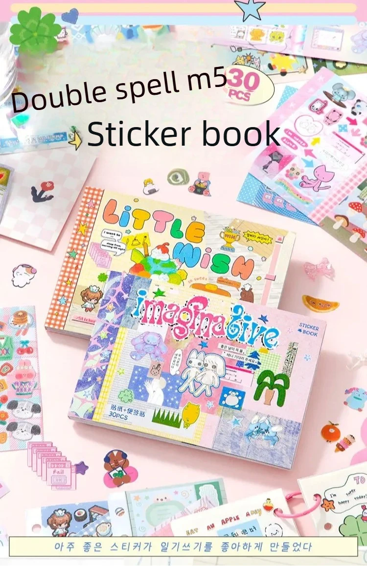 Kawaii Dual M5 Sticker Book Ins Korean Style Cute Cartoon Decorative Stickers Romantic DIY Handbook Scrapbook School Supplies