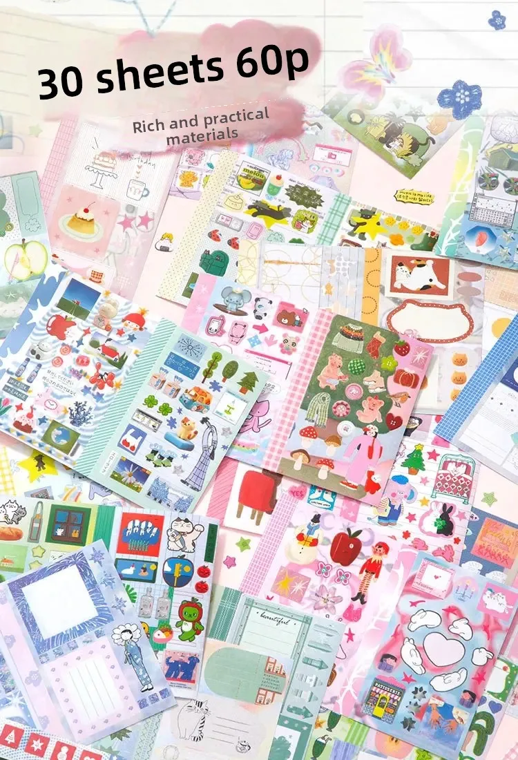 Kawaii Dual M5 Sticker Book Ins Korean Style Cute Cartoon Decorative Stickers Romantic DIY Handbook Scrapbook School Supplies