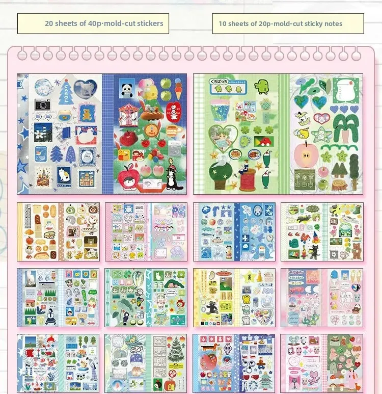 Kawaii Dual M5 Sticker Book Ins Korean Style Cute Cartoon Decorative Stickers Romantic DIY Handbook Scrapbook School Supplies