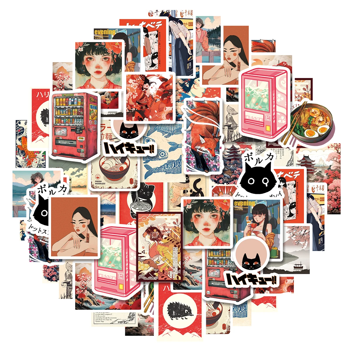 30pcs Classic Japanese Girl Graffiti Stickers Decorated Notebook Water Cup Diary Suitcase Guitar Student Stationery PVC Decals
