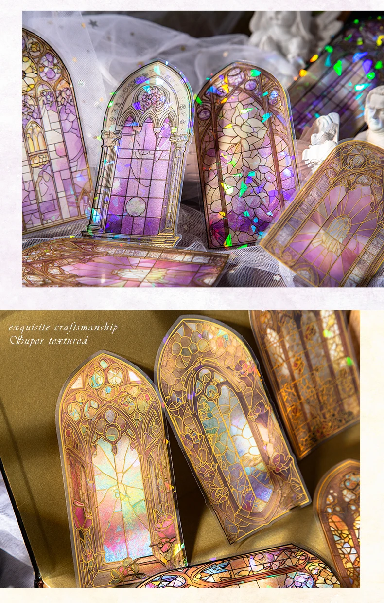 JIAMEI 10pcs/pack Flowers Window Stickers Gold Foil Decor Junk Journal DIY Srapbooking Collage Stationery PET Twinkle Stickers