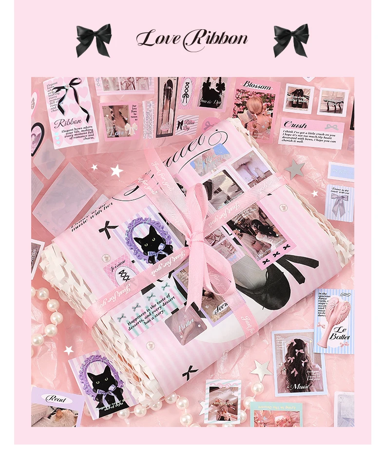 2m/roll Kawaii Korean Stationery Stickers Love Ballet Series Die Cutting Tape DIY Scrapbook Decoration Diary Aesthetic Supplies