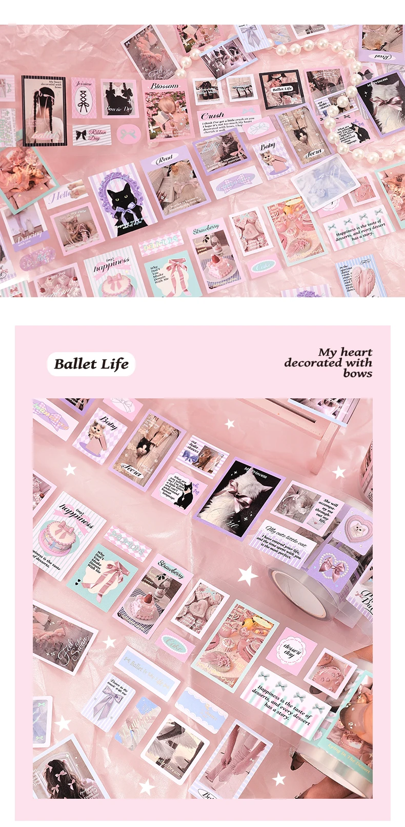 2m/roll Kawaii Korean Stationery Stickers Love Ballet Series Die Cutting Tape DIY Scrapbook Decoration Diary Aesthetic Supplies