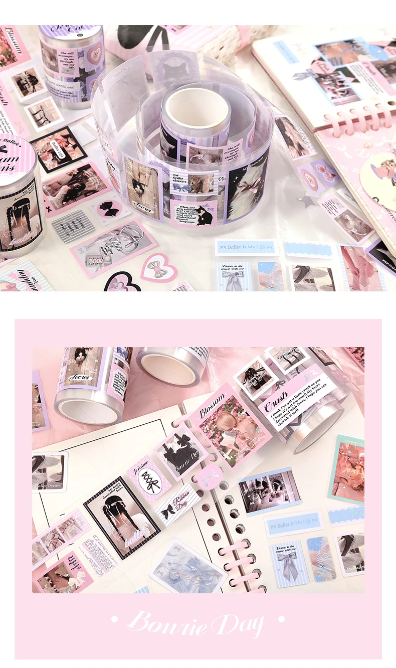 2m/roll Kawaii Korean Stationery Stickers Love Ballet Series Die Cutting Tape DIY Scrapbook Decoration Diary Aesthetic Supplies