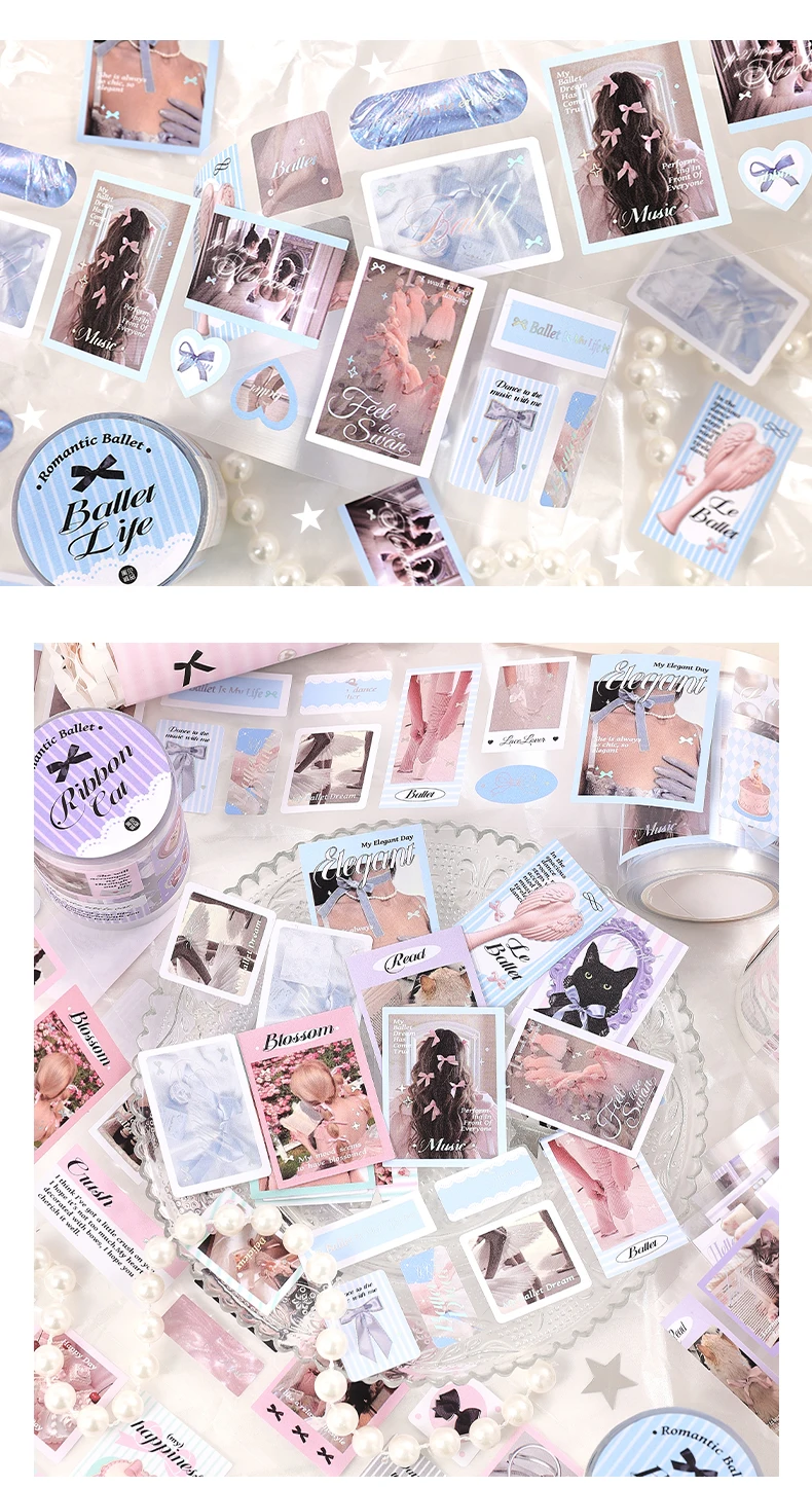2m/roll Kawaii Korean Stationery Stickers Love Ballet Series Die Cutting Tape DIY Scrapbook Decoration Diary Aesthetic Supplies