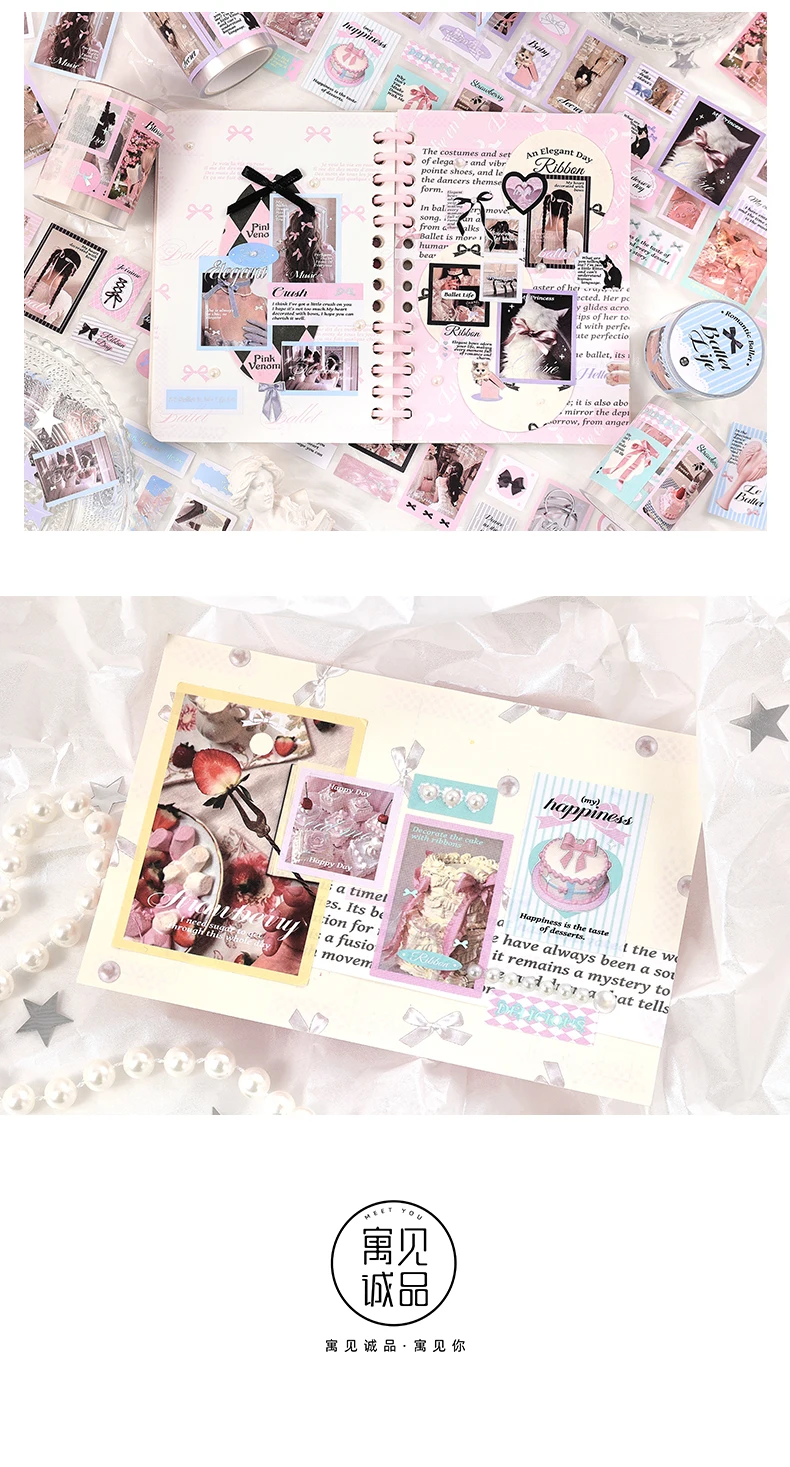 2m/roll Kawaii Korean Stationery Stickers Love Ballet Series Die Cutting Tape DIY Scrapbook Decoration Diary Aesthetic Supplies