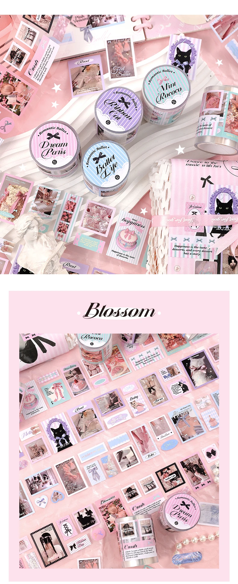 2m/roll Kawaii Korean Stationery Stickers Love Ballet Series Die Cutting Tape DIY Scrapbook Decoration Diary Aesthetic Supplies