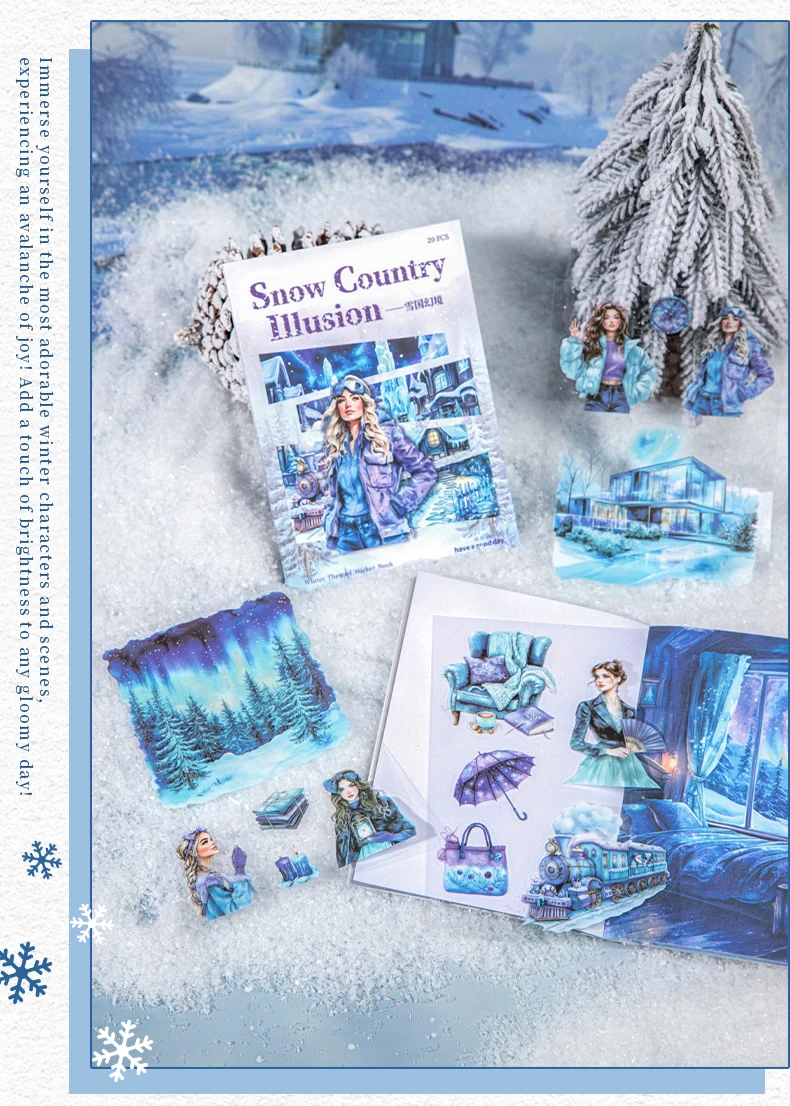 20pcs Snow Country Fantasy Winter Theme Sticker Book Snowy Atmosphere Scene Materials Planner Diary Album Collage Decor Mr.Paper