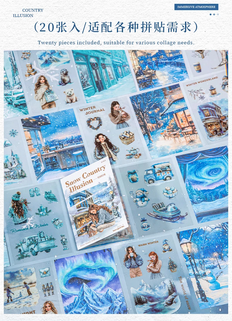 20pcs Snow Country Fantasy Winter Theme Sticker Book Snowy Atmosphere Scene Materials Planner Diary Album Collage Decor Mr.Paper