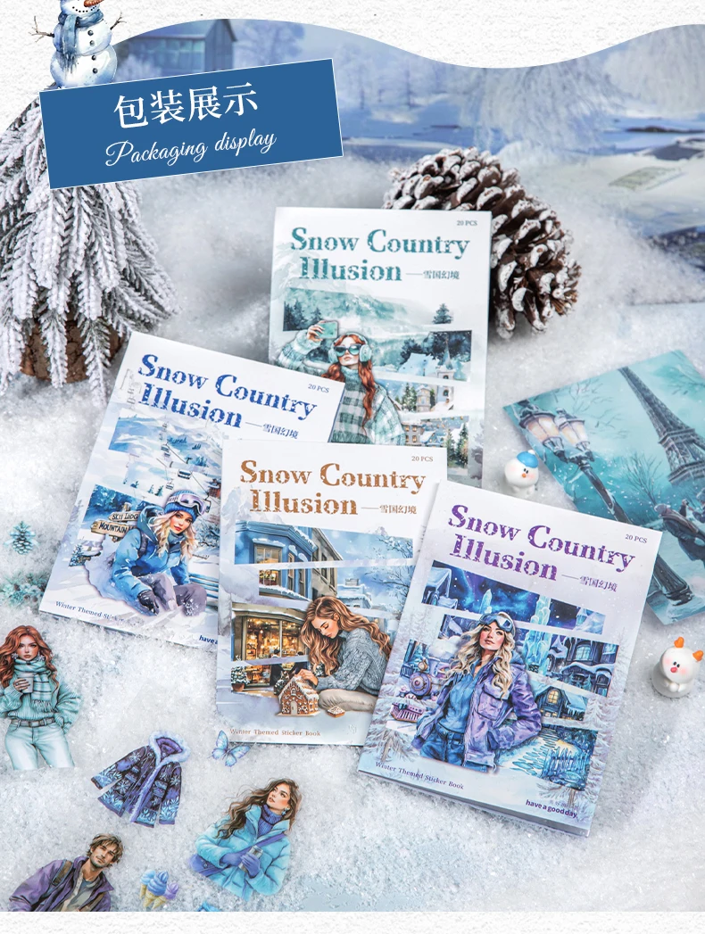 20pcs Snow Country Fantasy Winter Theme Sticker Book Snowy Atmosphere Scene Materials Planner Diary Album Collage Decor Mr.Paper