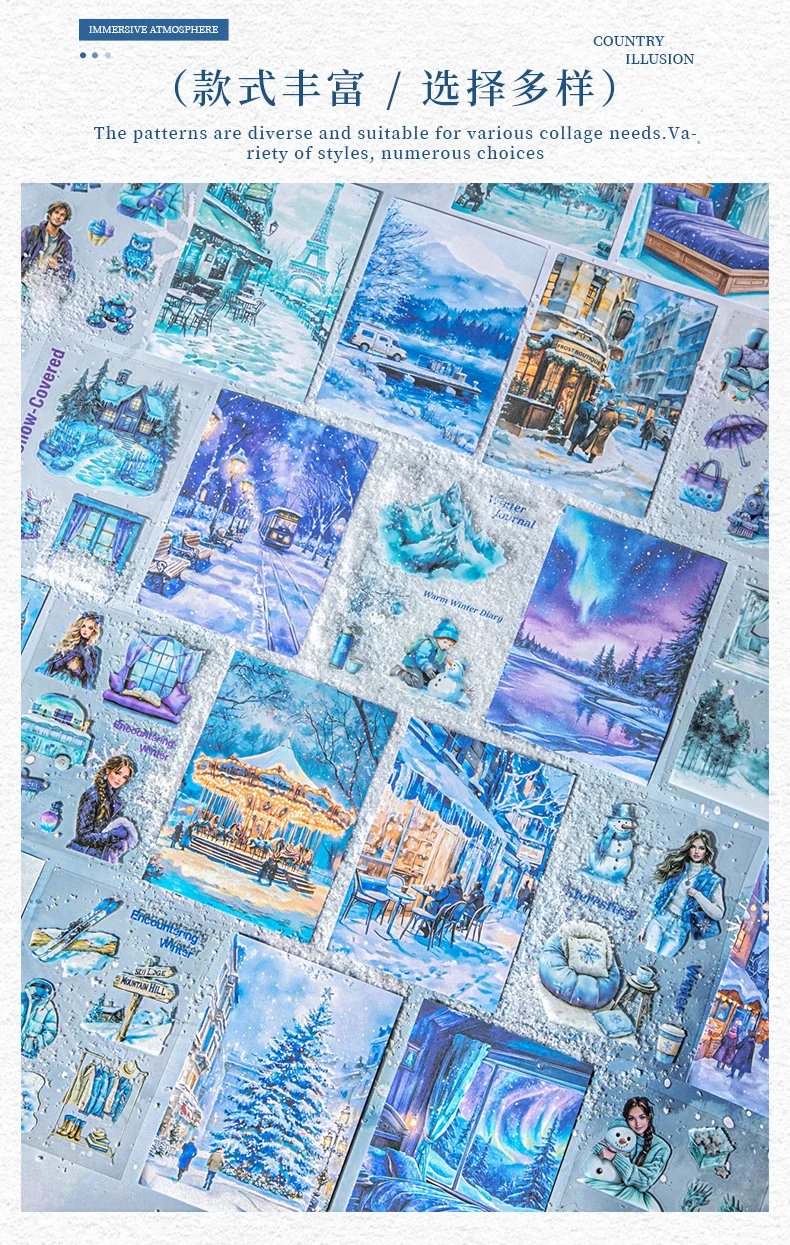20pcs Snow Country Fantasy Winter Theme Sticker Book Snowy Atmosphere Scene Materials Planner Diary Album Collage Decor Mr.Paper